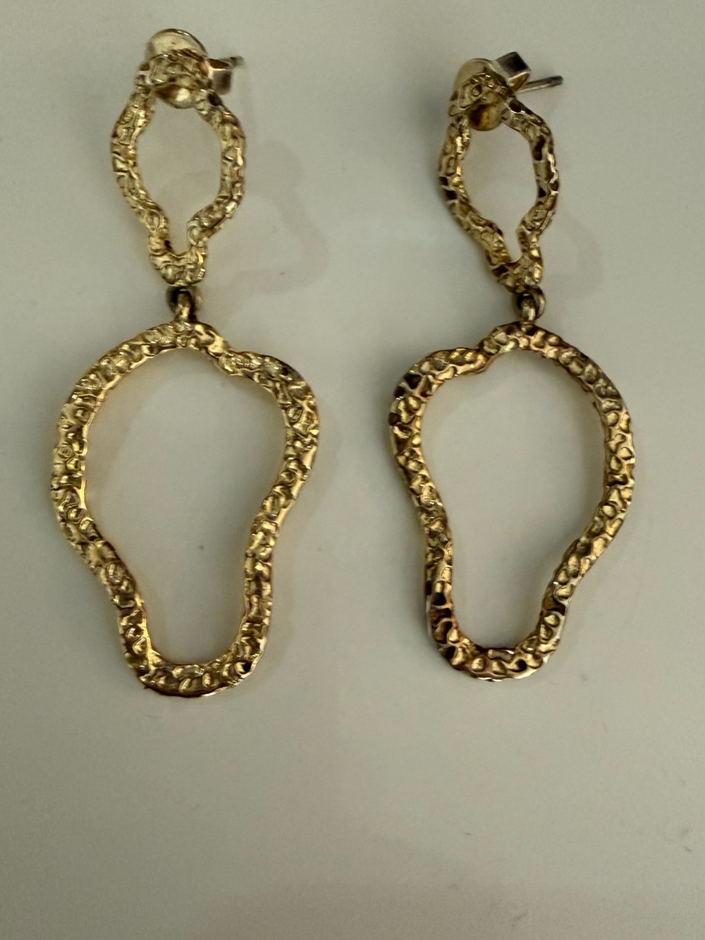 Gold Textured Double Hoop Drop Earrings - Women Jewelry